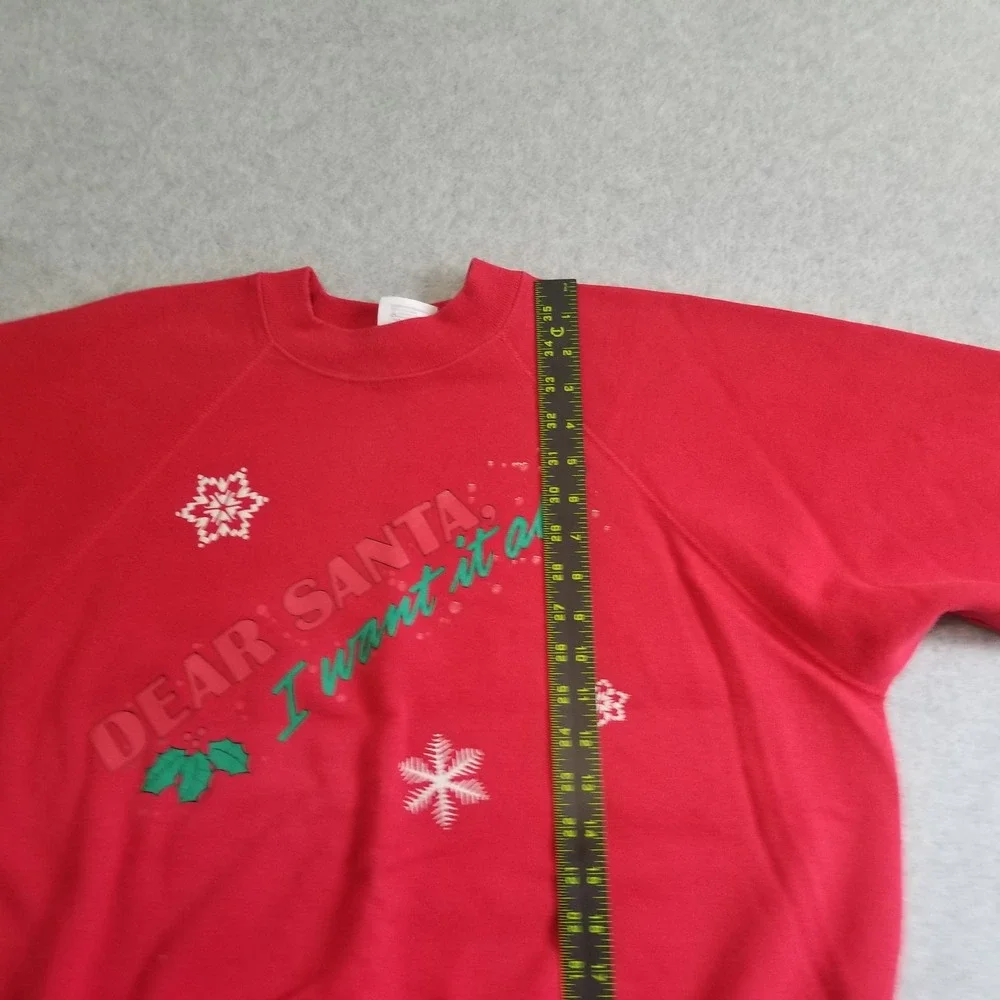 VTG Christmas Sweater Mens XL Red Raglan Dear Santa Holiday Crewneck 90s